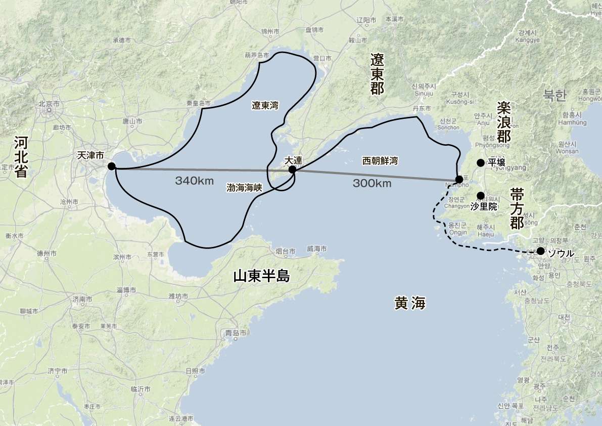 中国河北省から朝鮮半島への渡航図