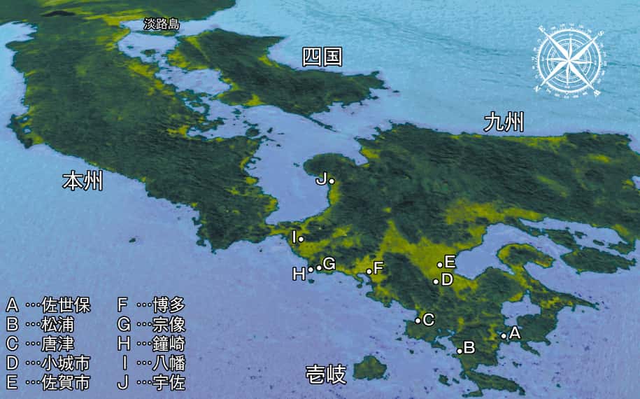 東南方向に見る日本列島の姿(3D画像)