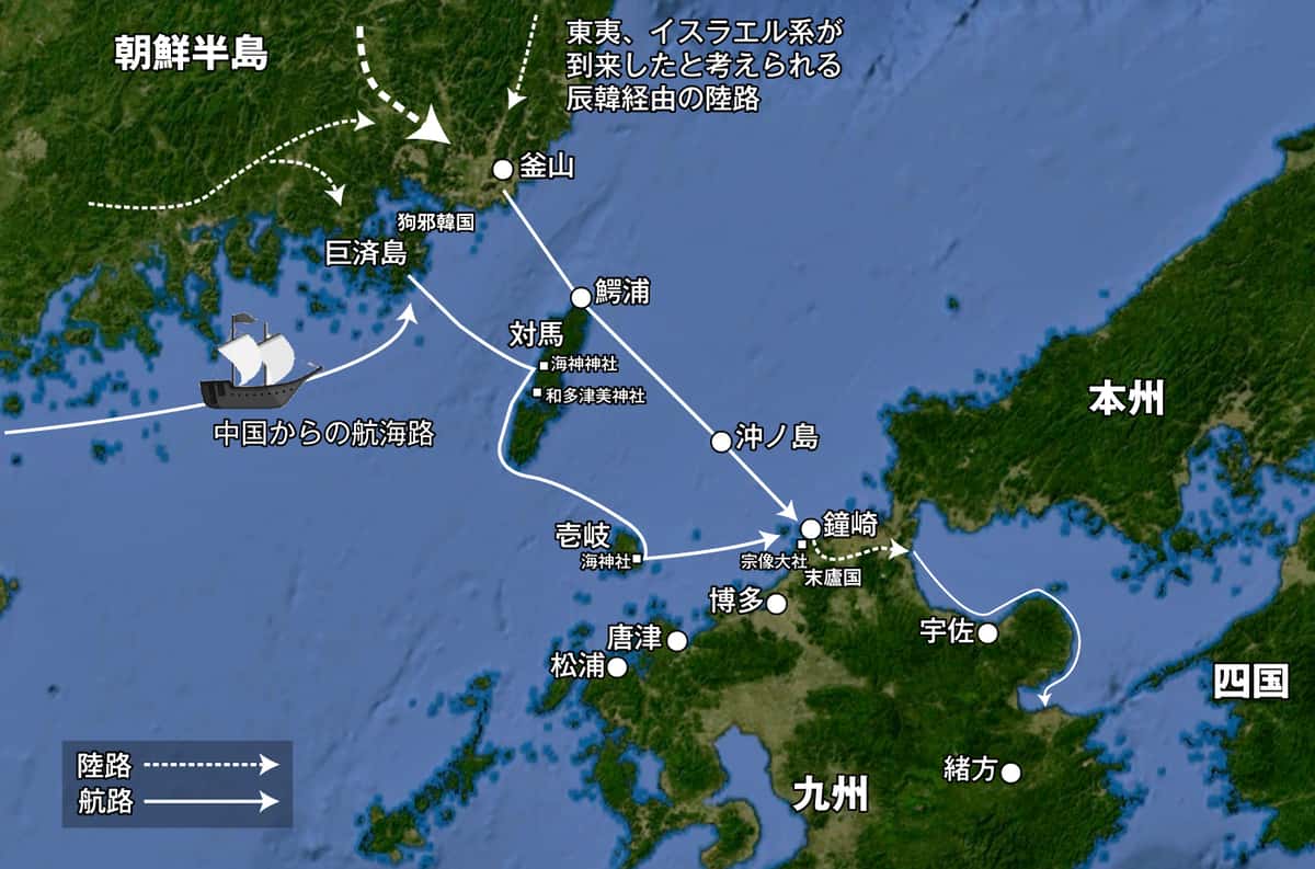 朝鮮半島南部から鐘崎・宗像への航海ルート
