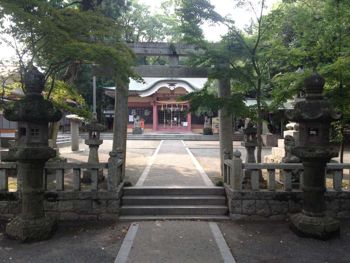 137°の方角を向く綿都美神社の鳥居