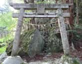 大自然の山中にある石尾神社の鳥居