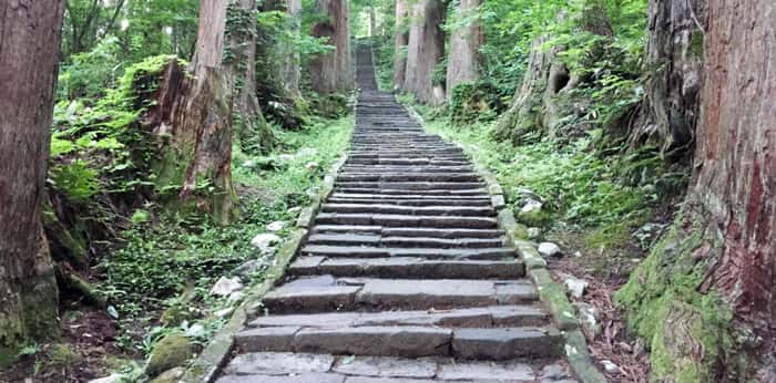 The Beautiful Stone Steps of Hagurosan in Harmony with Nature