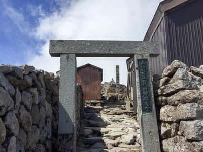 Stone torii, the entrance to the inner shrine of Gassan Shrine