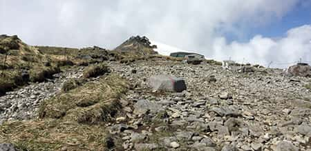 View of Gassan Shrine at the summit in the distance