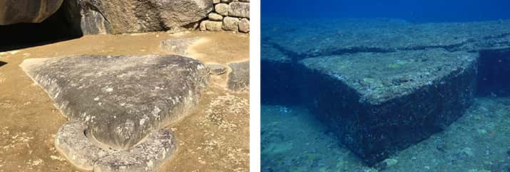 マチュピチュ「コンドルの神殿」翼下にある三角形が、海底遺跡の三角石と酷似