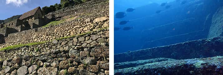 オリャンタイタンボの石段デザインと大きさが海底遺跡の石段と同様に見える