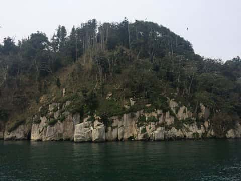 絶壁がそそり立つ竹生島