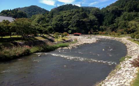 若宮神社の背後に流れる野洲川(松尾川)