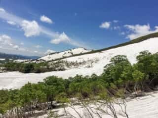雪が積もる月山